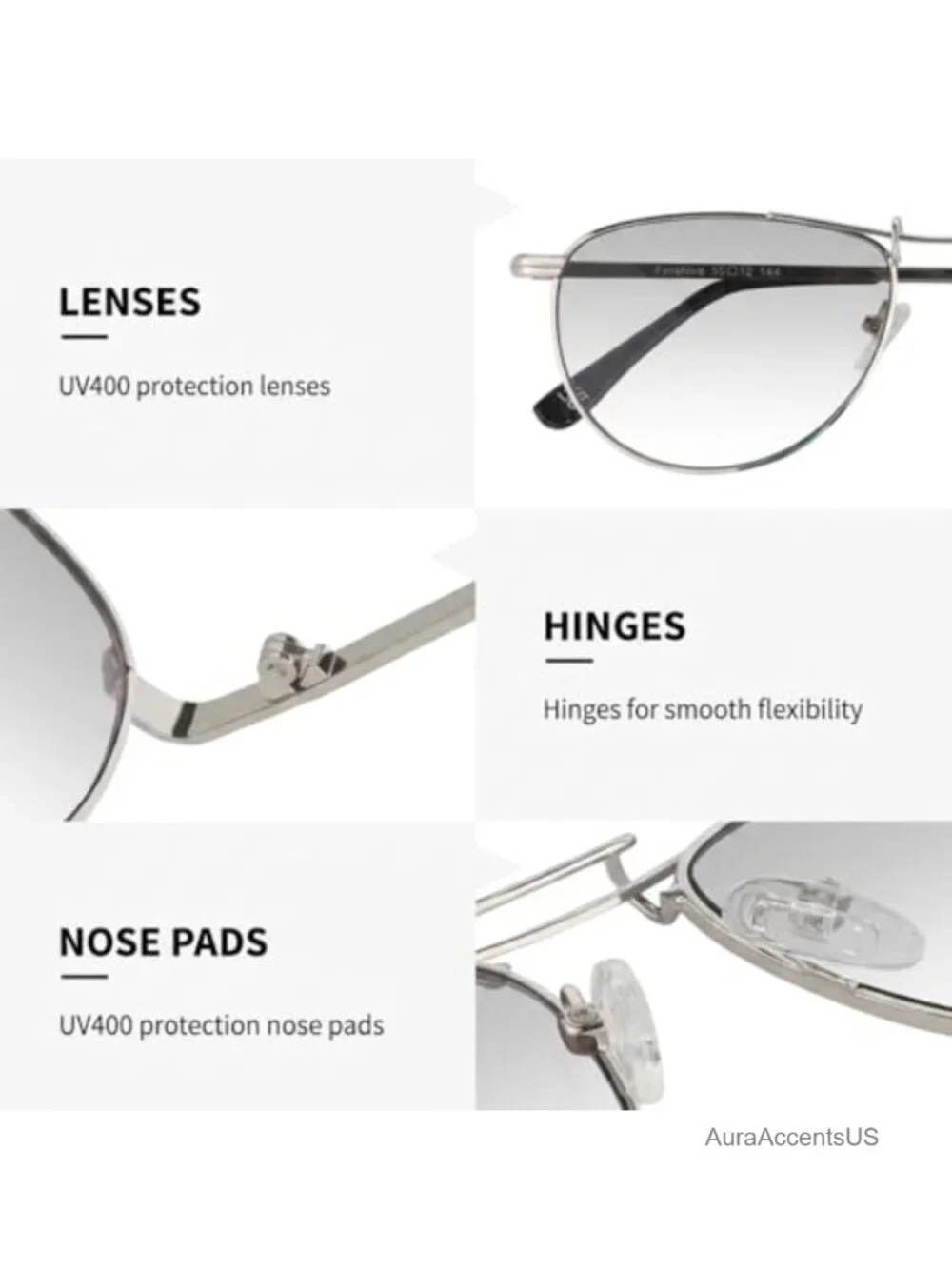Aviator Metal Sunglasses Gradient Lenses UV400 Lightweight Full-Frame Women